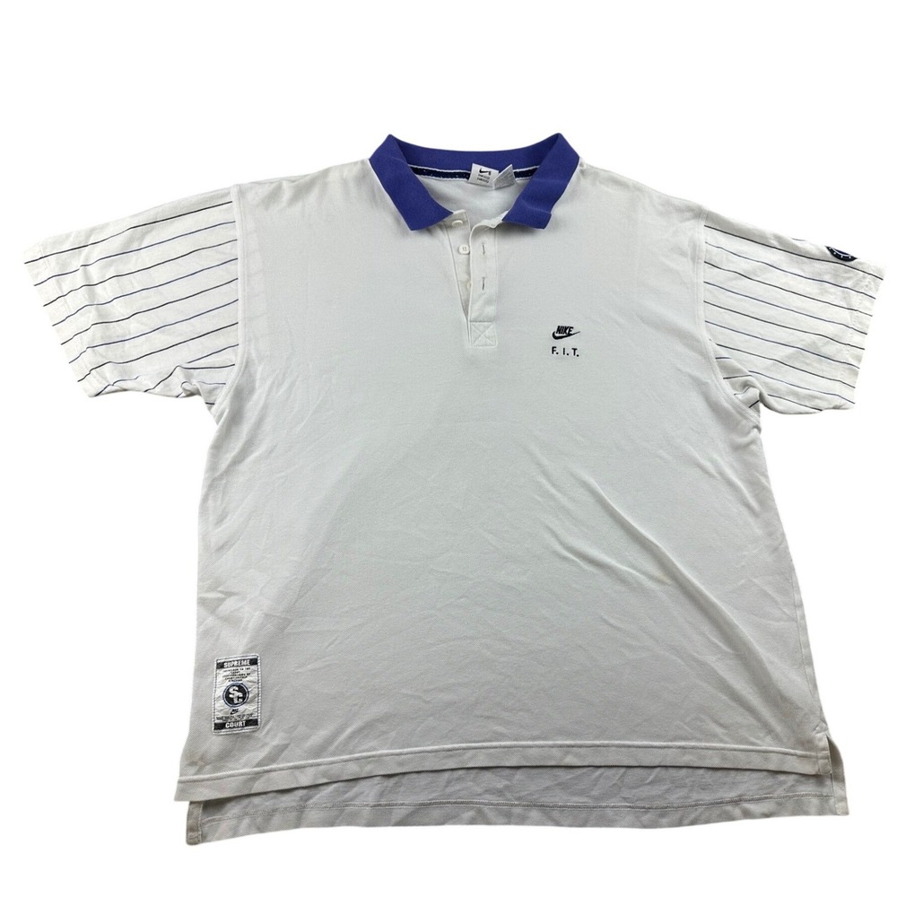 Vintage‎ Nike Supreme Court Polo Shirt Men XL White Sleeves Cotton Blend Tennis